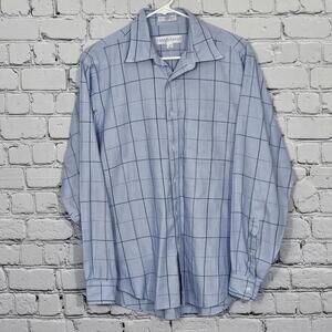 2/$20 Perry Ellis Portfolio Blue Checked Long Sleeve Shirt Size 16 34/35 L